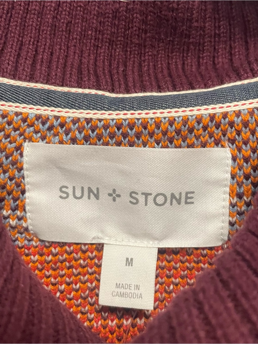 SUN + STONE Cowl Neck Sweater Red Orange Southwest New Mexico Style Size Men's M - Picture 4 of 7